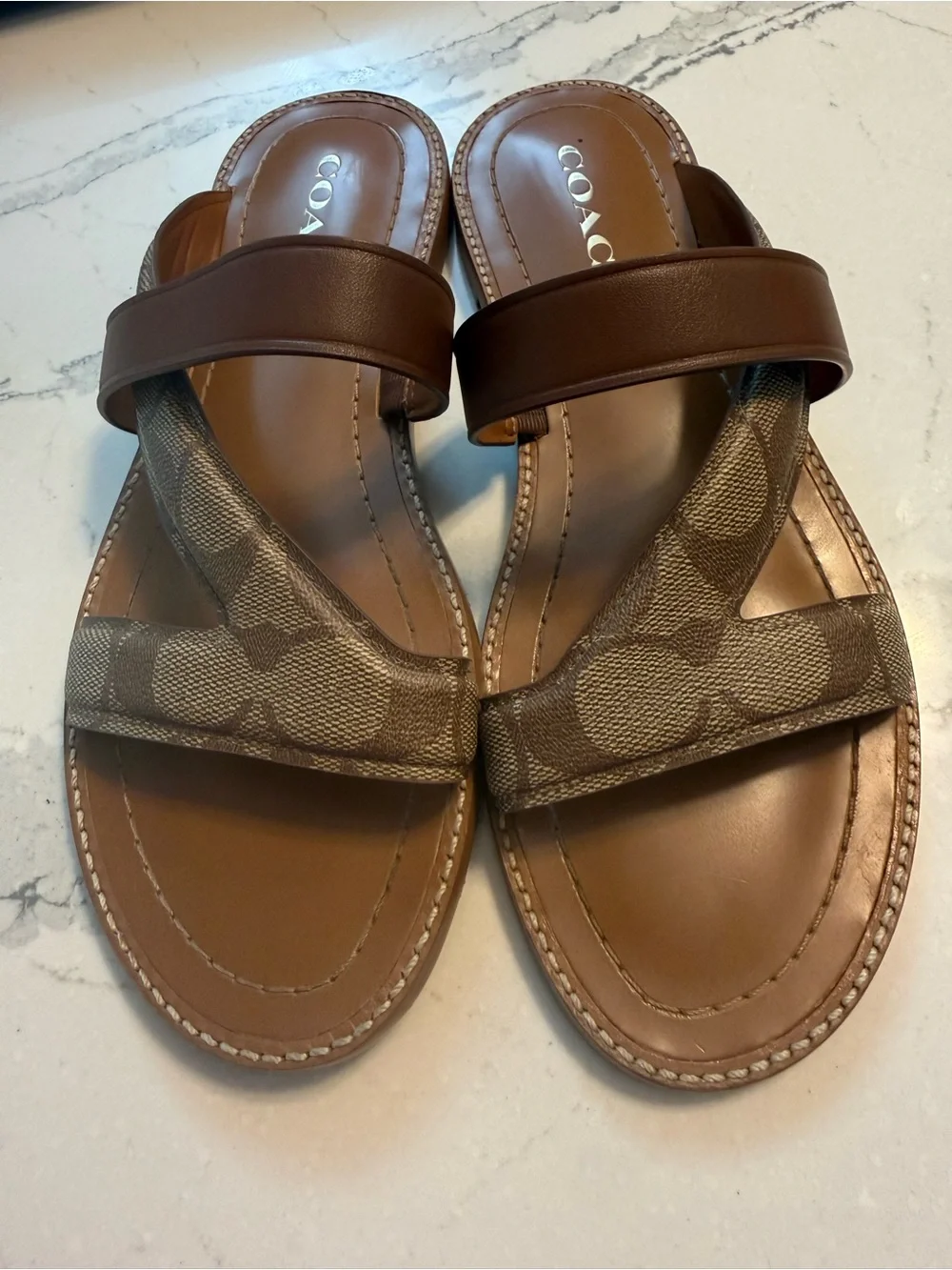 COACH Harlan Signature Canvas Leather Slide Sandals